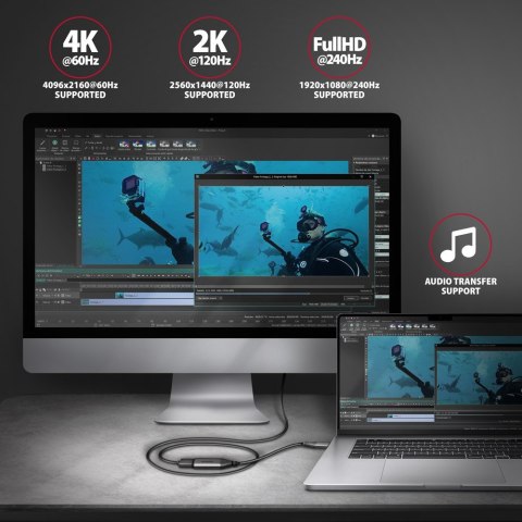 RVC-HI2M Adapter aktywny USB-C -> HDMI 2.0 4K/60Hz Aluminum, 25cm kabel AXAGON