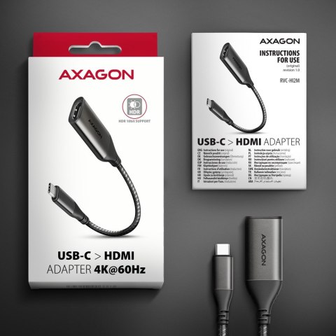 RVC-HI2M Adapter aktywny USB-C -> HDMI 2.0 4K/60Hz Aluminum, 25cm kabel AXAGON