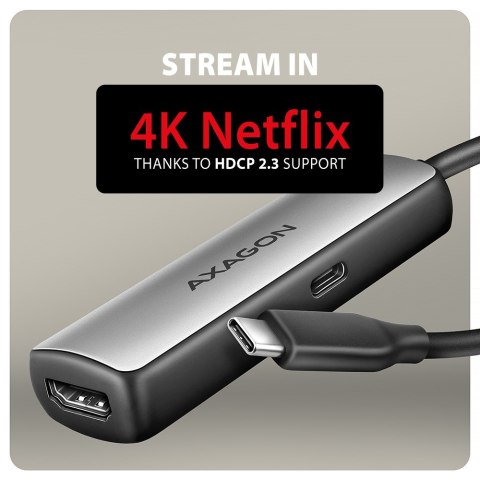 RVC-HI8KPD Adapter aktywny USB-C -> HDMI 8K/60Hz, Aluminum, PD100W, 16cm kabel AXAGON