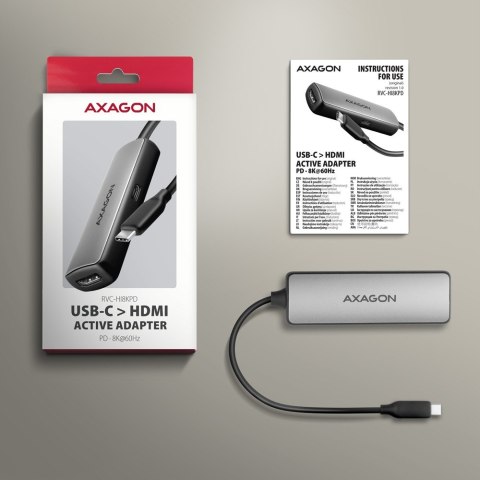 RVC-HI8KPD Adapter aktywny USB-C -> HDMI 8K/60Hz, Aluminum, PD100W, 16cm kabel AXAGON