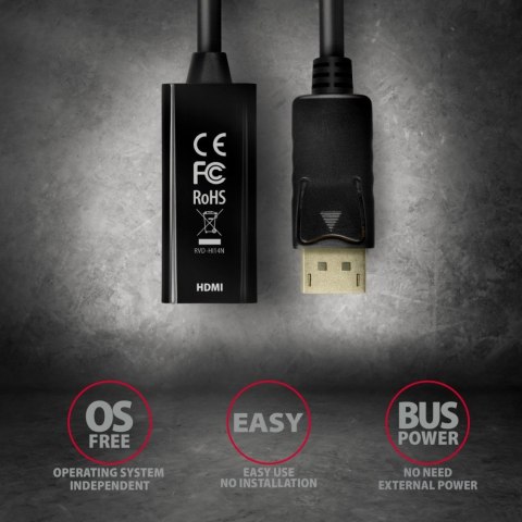 RVD-HI14N Adapter aktywny Displayport -> HDMI 1,4, 4K/30Hz, kabel 18cm AXAGON