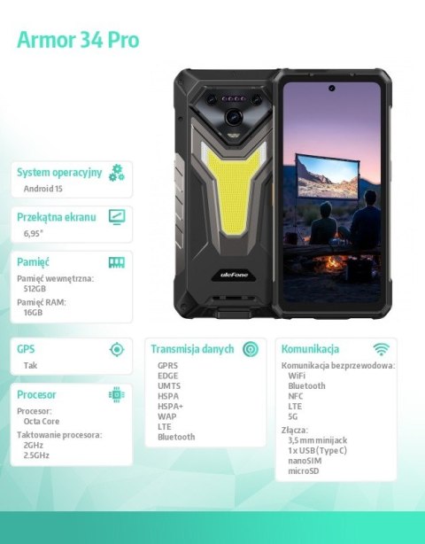 Smartfon Armor 34 Pro 5G 16/512GB IP69K Czarny ULEFONE