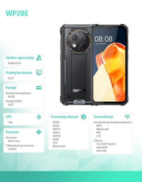 Smartfon WP28E 4G 4/64GB IP69K Czarny OUKITEL