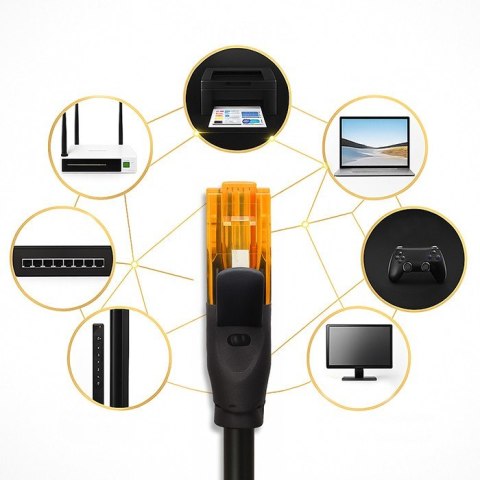 Kabel patchcord UTP | kat.6 | 2 x RJ-45 | High speed 1Gb/s | Pozłacane styki | 10m | Czarny Qoltec