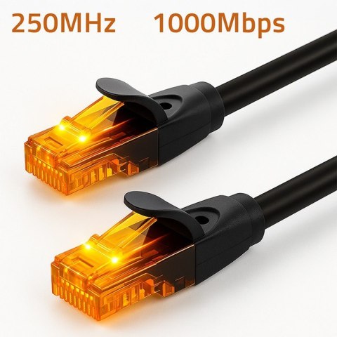 Kabel patchcord UTP | kat.6 | 2 x RJ-45 | High speed 1Gb/s | Pozłacane styki | 25m | Czarny Qoltec