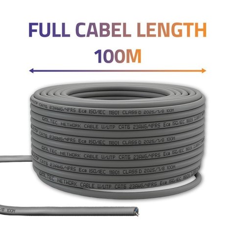 Kabel patchcord sieciowy skrętka UTP | Miedziany Cu | CAT6 | Highspeed 1Gb/s | LAN | 100m | Szary Qoltec