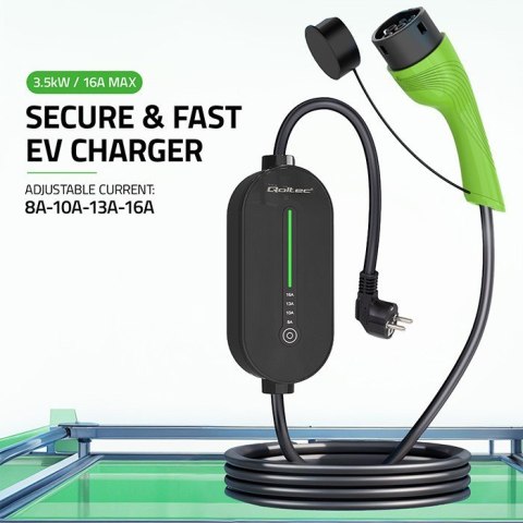 Mobilna ładowarka do samochodu elektrycznego EV z regulacją 2w1 Typ2 | 3.5kW | 230V | LCD | LED | 5m Qoltec