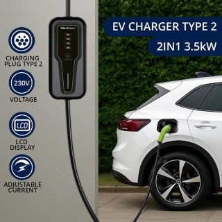 Mobilna ładowarka do samochodu elektrycznego EV z regulacją 2w1 Typ2 | 3.5kW | 230V | LCD | Przenośna |4m Qoltec