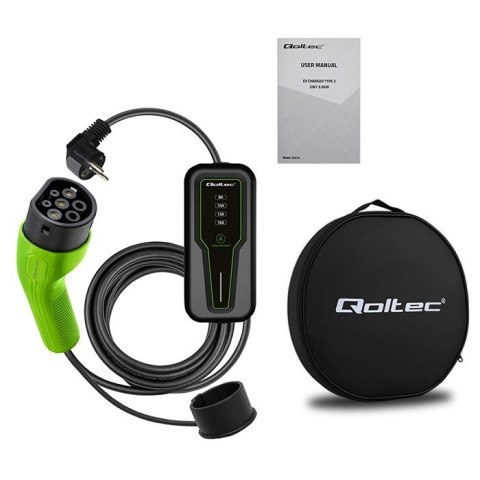 Mobilna ładowarka do samochodu elektrycznego EV z regulacją 2w1 Typ2 | 3.5kW | 230V | LCD | Przenośna |4m Qoltec