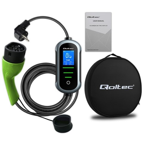 Mobilna ładowarka do samochodu elektrycznego EV z regulacją 2w1 Typ2 | 3.5kW | 230V | Wi-Fi | TUYA | SMART LIFE | LCD | 5m Qoltec