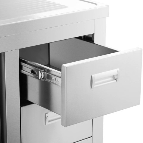 Zlew basen gastronomiczny jednokomorowy z szafką z drzwiami przesuwnymi szufladami stalowy 100 x 60 x 94.5 cm Royal Catering