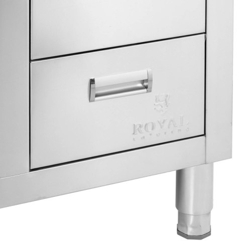 Zlew basen gastronomiczny jednokomorowy z szafką z drzwiami przesuwnymi szufladami stalowy 100 x 60 x 94.5 cm Royal Catering