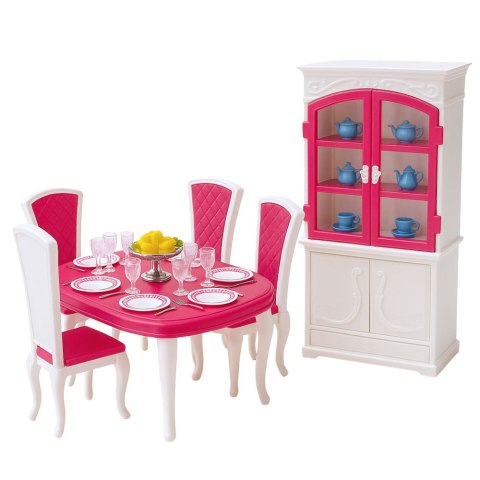Zestaw Jadalnia Dla Lalek Stół Krzesła Kredens Zastawa LEAN Toys