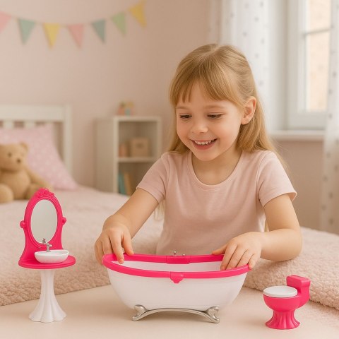 Zestaw Łazienkowy Dla Lalek Wanna Toaleta Umywalka Z Lustrem LEAN Toys