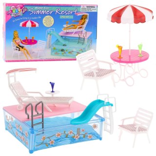 Zestaw Letni Resort Dla Lalek Basen Zjeżdżalnia Leżaki Parasol LEAN Toys