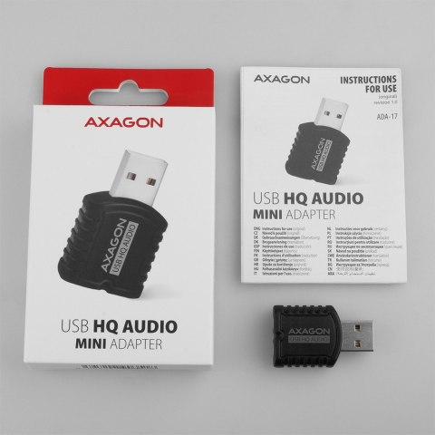 ADA-17 Zewnętrzna karta dzwiękowa, USB 2.0 MINI, 96kHz/24-bit stereo, wejście USB-A AXAGON