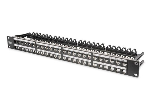 Modułowy panel krosowy (patch panel) o dużej gęstości połączeń, 19" 48x keystone, ekranowany, 1U, Czarny Digitus