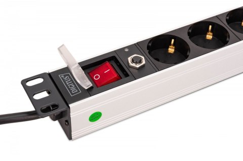 Listwa zasilająca PDU Rack 19" z zabezpieczeniem przeciążeniowym, 8 gniazd Schuko CEE 7/3 (45°), kabel 2m wtyk Unischuko, 16A, a Digitus