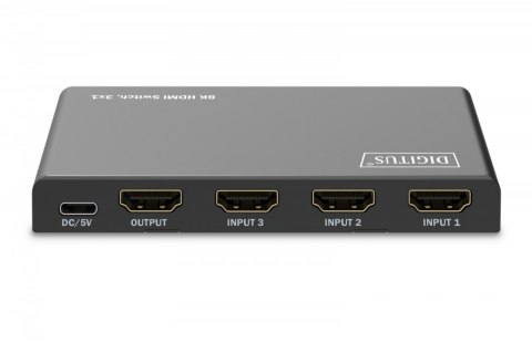 Przełącznik/Switch 8K HDMI 3x1, 60Hz (4:4:4), HDR, HDCP 2.3, pilot, Czarny Digitus