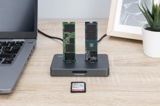 Stacja dokująca USB-C 3.2 Gen2 dla dysków SSD M.2 Duo NVMe oraz SATA (max. 2x 4 TB) z czytnikiem kart SD-Express 7.1 (max. 2 TB) Digitus
