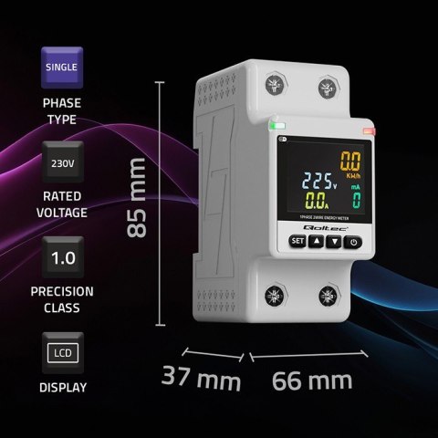 Jednofazowy elektroniczny licznik | miernik zużycia energii | DIN35 | zdalne sterowanie | historia pomiaru | WiFi | TUYA | Smart Qoltec