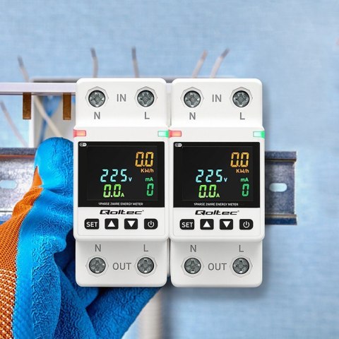 Jednofazowy elektroniczny licznik | miernik zużycia energii | DIN35 | zdalne sterowanie | historia pomiaru | WiFi | TUYA | Smart Qoltec