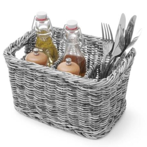 Koszyk dyspenser na sztućce przyprawy z 4 przegródkami czarny - Hendi 426067 Hendi