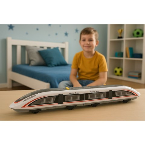 Pociąg Pasażerski Pośpieszny Otwierane Drzwi Światła Dźwięki LEAN Toys