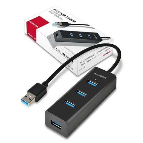 HUE-S2B Hub 4-portowy USB 3.2 Gen 1 charging hub, 30cm kabel, microUSB dodatkowe zasilanie AXAGON