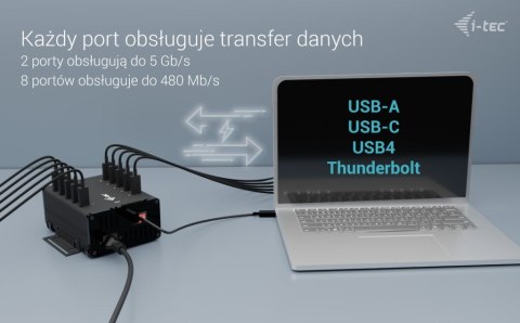 !i-tec USB-C/USB-A Metal Charging + data HUB 15W per port 10x USB-C I-tec