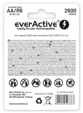Akumulatory paluszki R6/AA 2600 mAH, blister 4 szt. EverActive