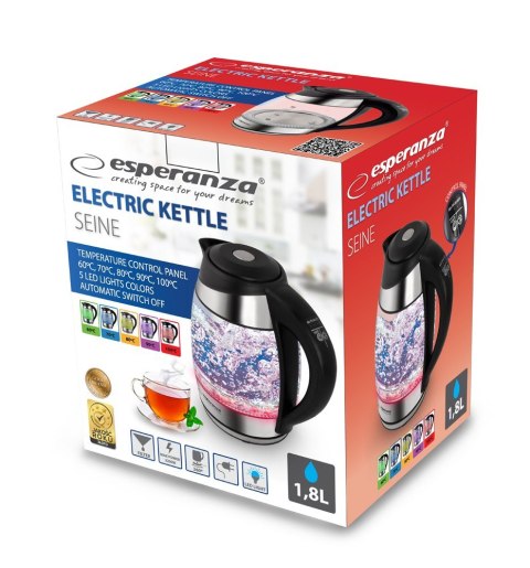 Czajnik elektryczny szklany Seine 1.7L czarny z podświetleniem LED i regulacją temperatury Esperanza