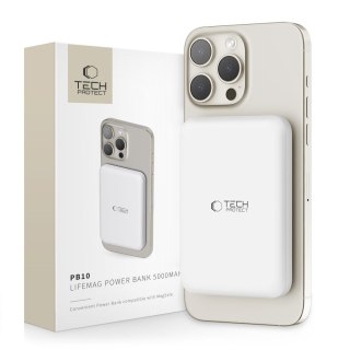 Powerbank 5000mAh z MagSafe USB-C 15W z kablem USB-C - biały Tech-Protect