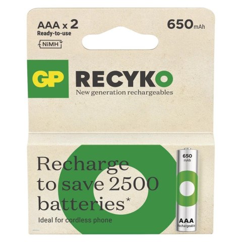 Akumulatorki R03/AAA Ni-MH 650mAh blister 2szt. GP RECYKO GP Battery