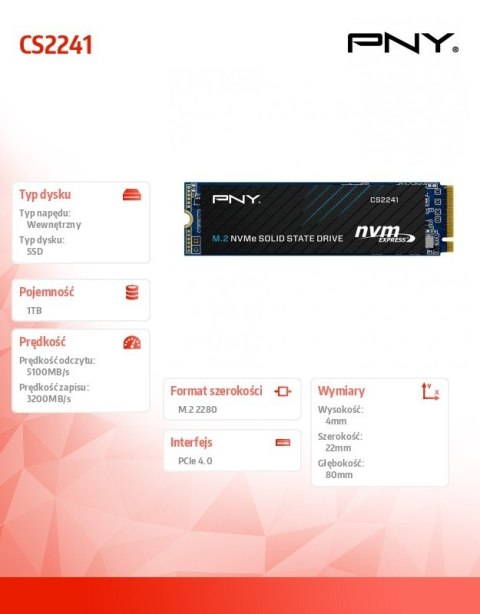 Dysk SSD 1TB M.2 2280 CS2241 M280CS2241-1TB-RB PNY