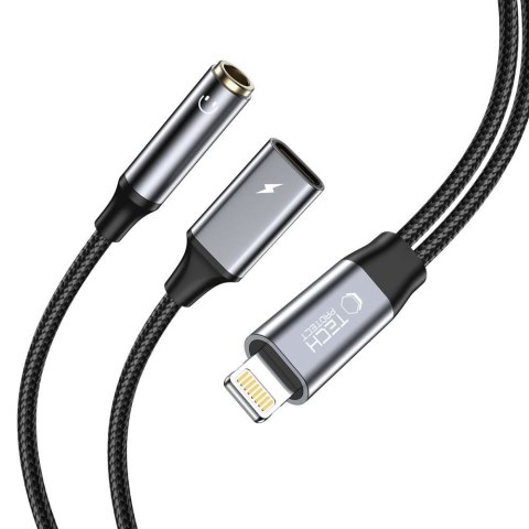Kabel przejściówka iPhone Lightning na mini jack 3.5mm - iPhone Lightning - czarny Tech-Protect
