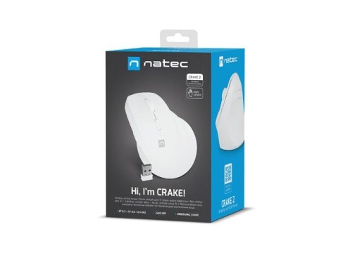 Mysz bezprzewodowa wertykalna Crake 2 BT 5.2 + 2.4GHz biała Natec