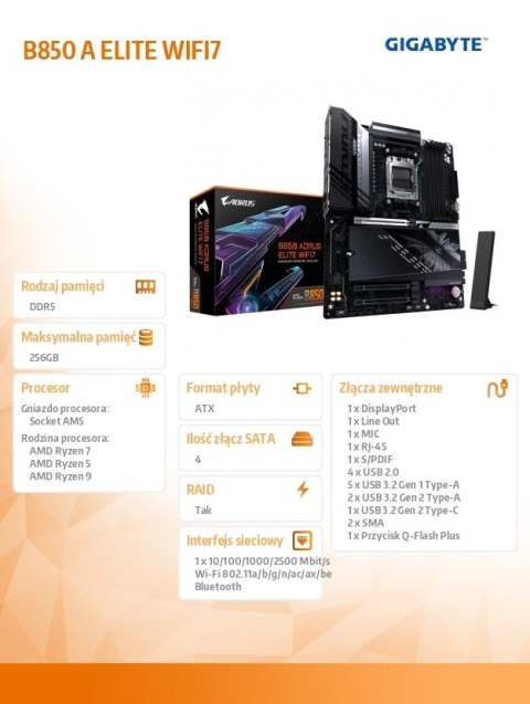 Płyta główna B850 A ELITE WIFI7 Gigabyte