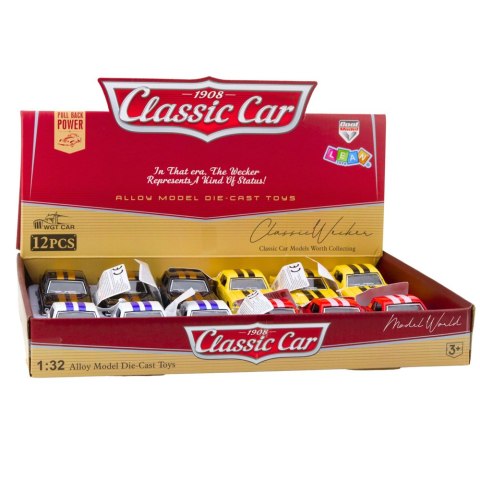 Autko Klasyczne Z Napędem Pull-Back Metalowe Otwierane Drzwi 1:32 Mix LEAN TOYS