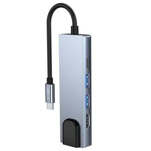 5w1 HUB rozdzielacz USB-C na USB-C USB-A HDMI RJ45 - szary Tech-Protect