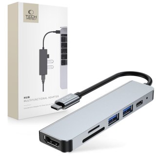 6w1 HUB rozdzielacz USB-C na USB-A USB-C HDMI micro SD / TF / SD - szary Tech-Protect