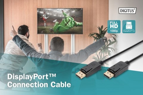 Kabel połączeniowy DisplayPort z zatrzaskami 1080p 60Hz FHD Typ DP/DP M/M 10m Czarny Digitus