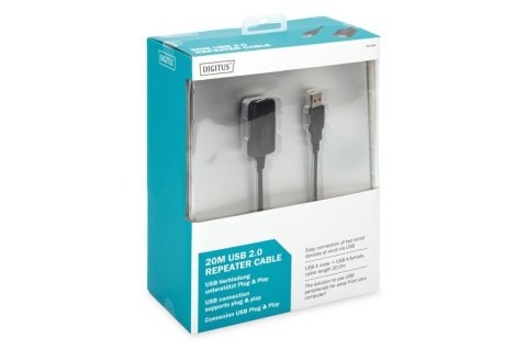 Kabel przedłużający USB 2.0 HighSpeed Typ USB A/USB A M/Ż aktywny 20m Czarny Digitus