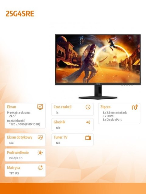 Monitor 25G4SRE 24.5 cala Fast IPS 300Hz HDMIx2 DP AOC