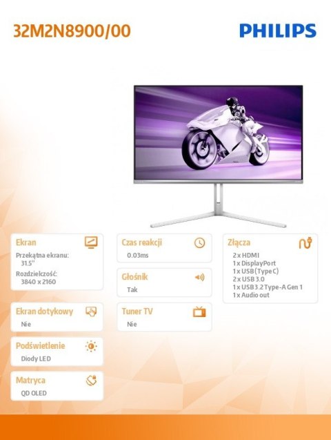 Monitor 32M2N8900 31.5 cala QD-OLED 240Hz 4K HDMIx2 HAS Philips