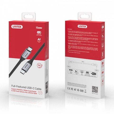 Kabel USB-C - USB-C PD, 10Gbps, 4K60Hz, 1m, M/M; C14082ABK Unitek