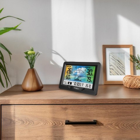 Stacja pogodowa bezprzewodowa GB540N wskaźnik komfortu, pomiar wilgotności, fazy księżyca, zegar z systemem DCF GreenBlue