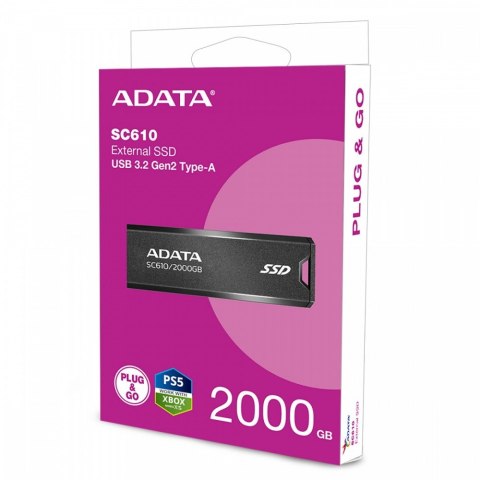 Dysk SSD zewnętrzny SC610 2000 GB USB3.2A Gen2 czarny Adata