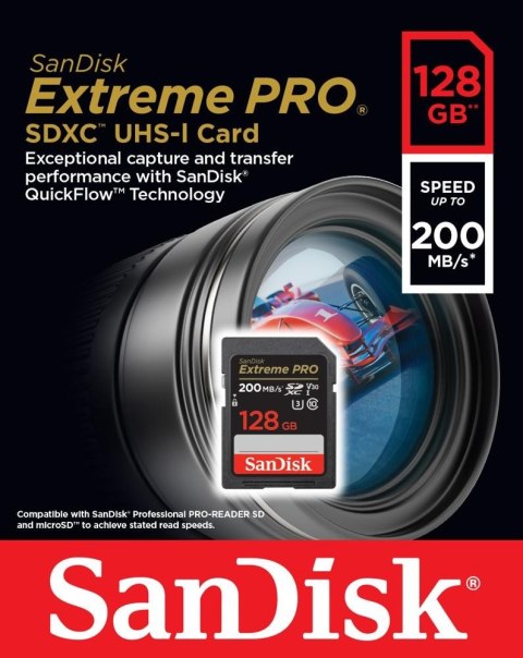 Karta pamięci Extreme Pro SDXC 128GB 200/90 MB/s V30 UHS-I U3 SanDisk