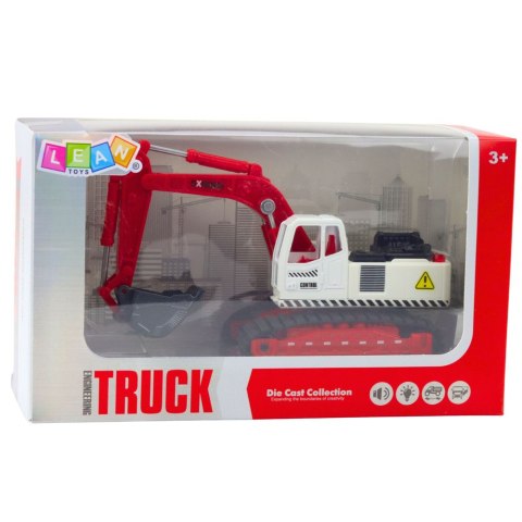 Koparka Gąsienicowa Metalowa Ruchoma Łyżka Obrotowa Kabina Światła Dźwięki LEAN Toys